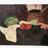 Tableau huile sur toile nature morte fruits 1950