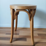 Vintage round kitchen stool, waxed bentwood, 50s, Baumann style