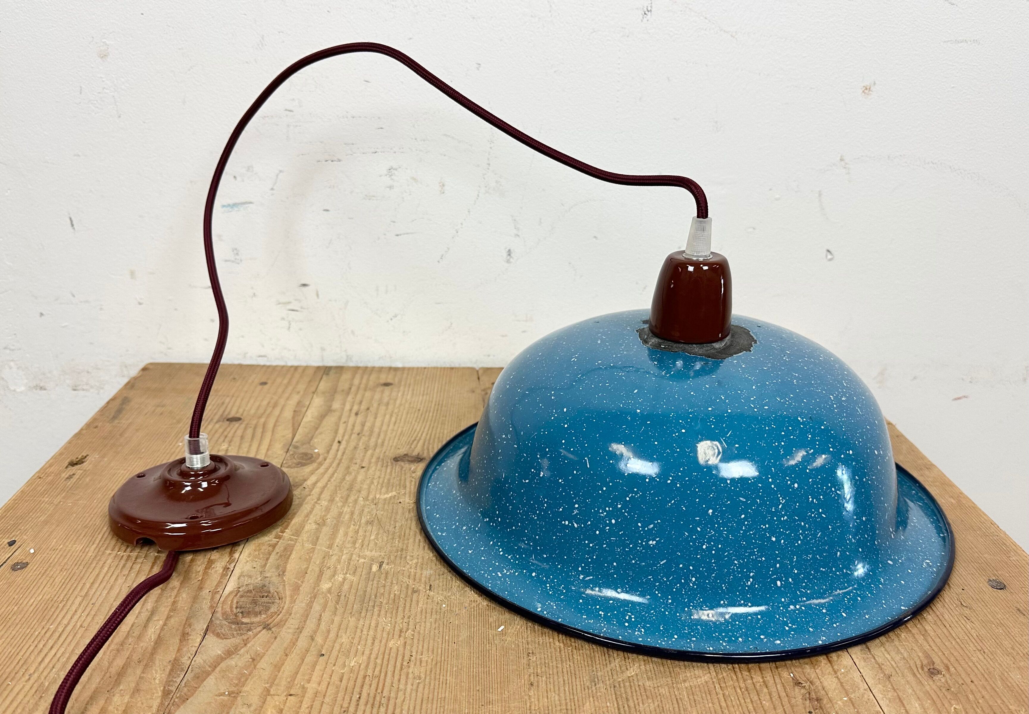 Industrial Factory Blue Enamel Ceiling Lamp, 1960s