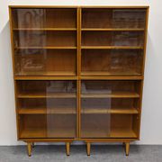 Bibliothèque vitrée 4 modules en chêne blond, France vers 1960