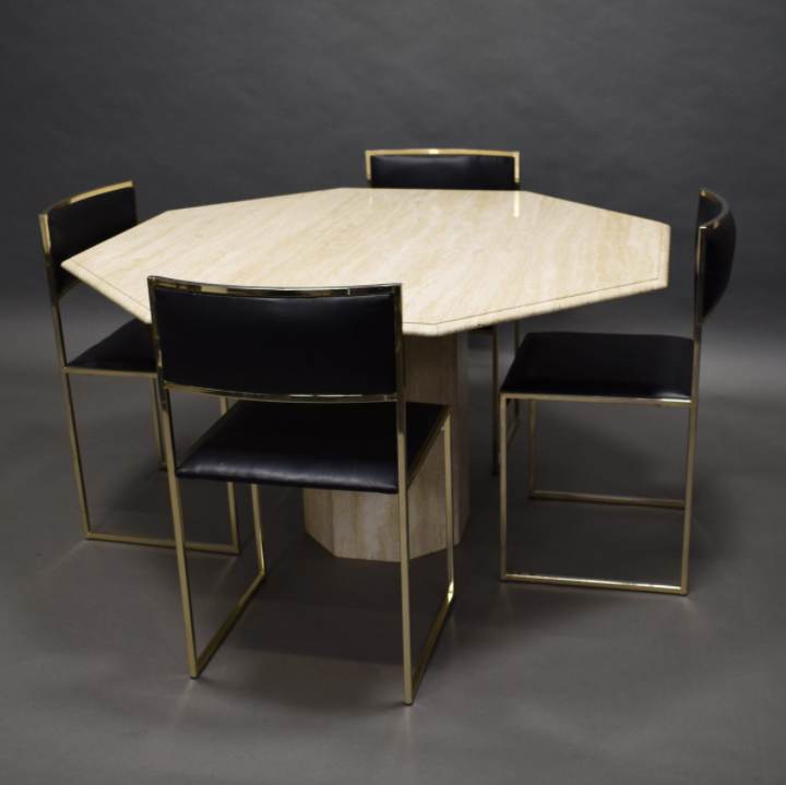 Dining Room Table in Marble and Travertine, Italy, 1970s