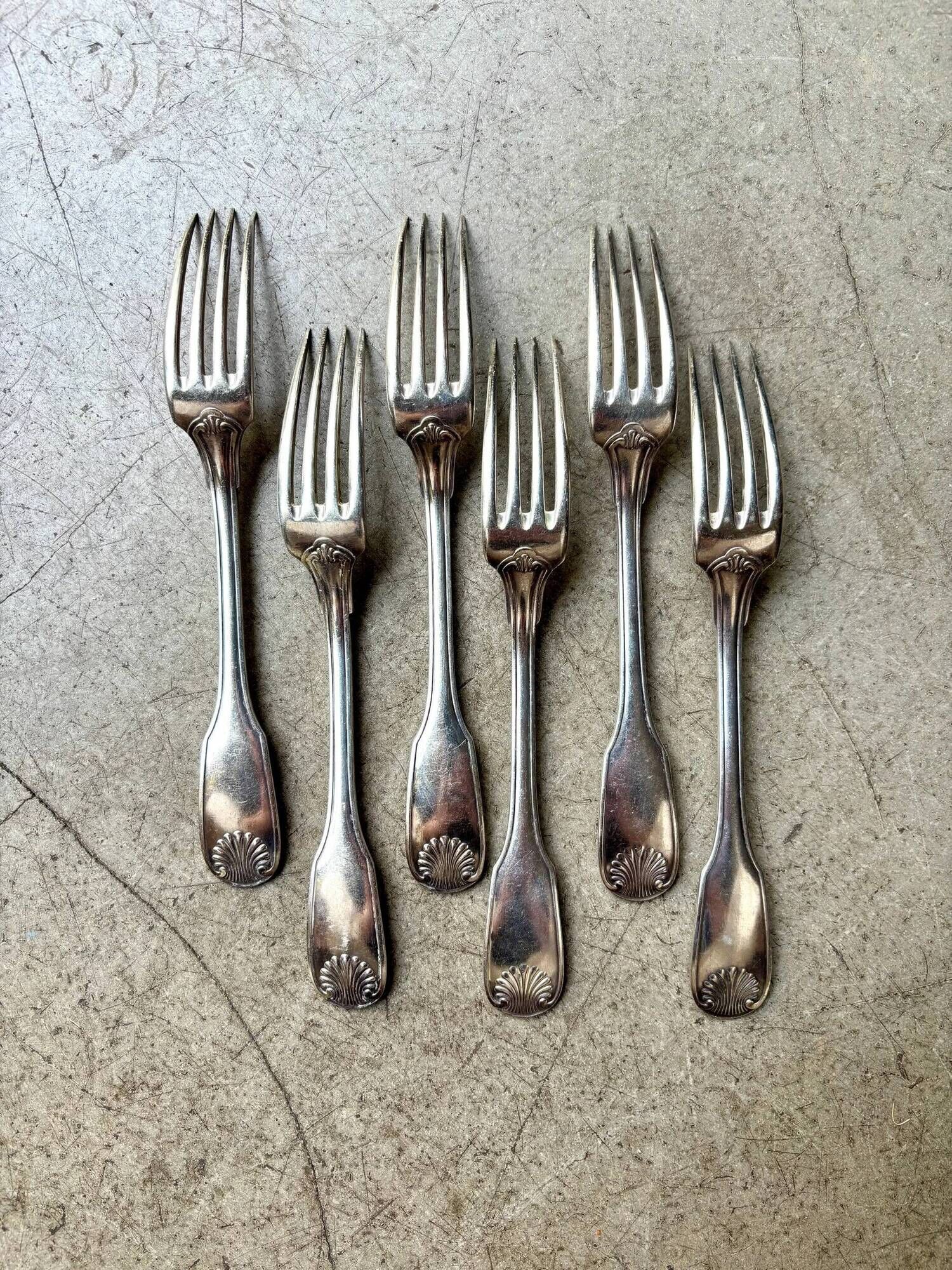 6 Christofle silver-plated forks, shell design