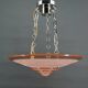 Suspension Art Déco moderniste en verre rose et bronze chromé, par Henry Petitot, 1935