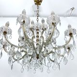 Mid-Century Maria Teresa crystal and brass large chandelier. Italy 1940s