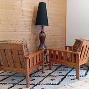 Pair of 70s pine armchairs