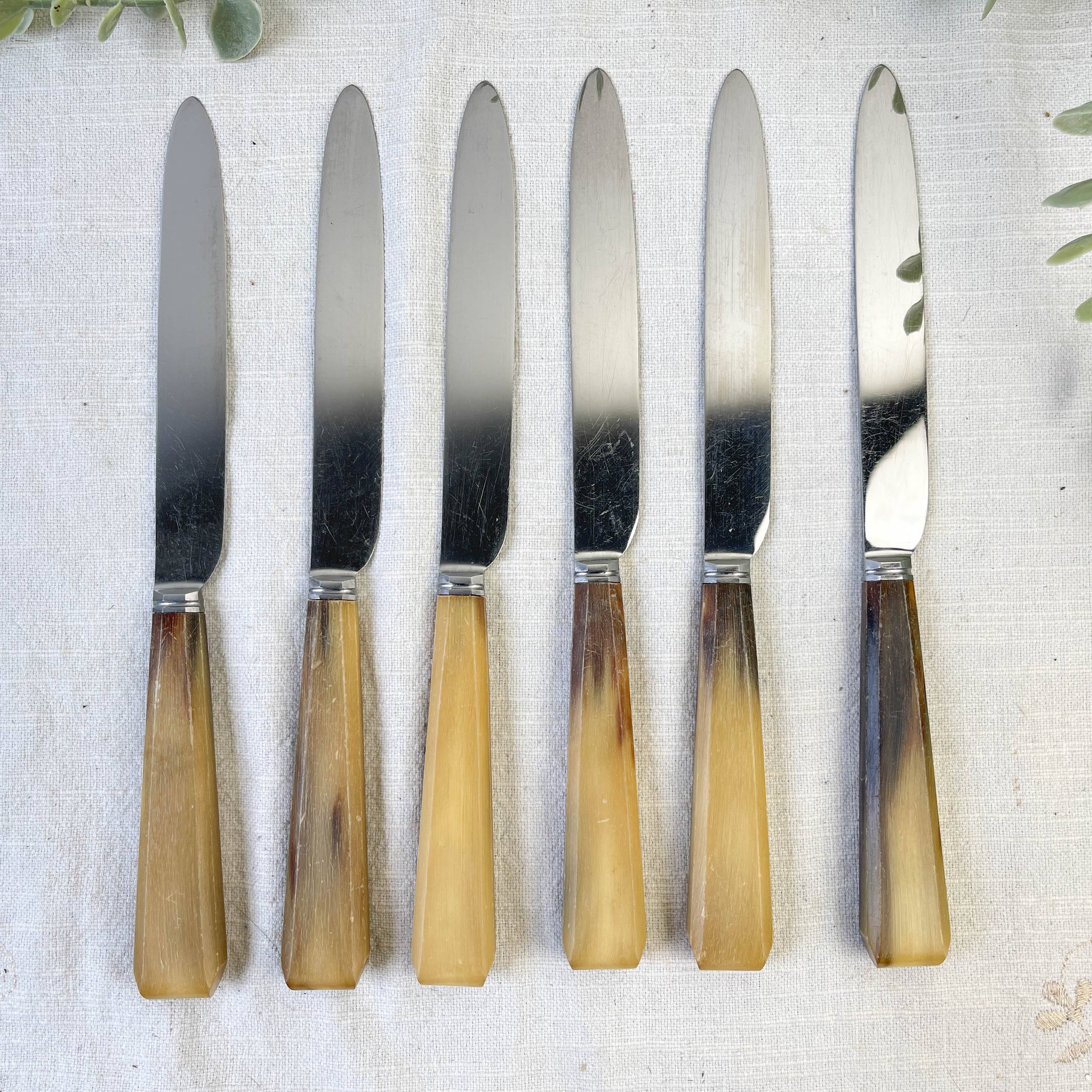 Set of 6 vintage horn table knives