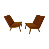 Lot 2 fauteuils chauffeuse en bois et bouclette design 60 vintage