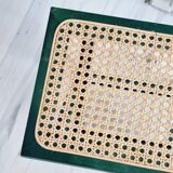 Small folding stool in green wood and cane