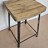 Old workshop stool in wood + wrought iron