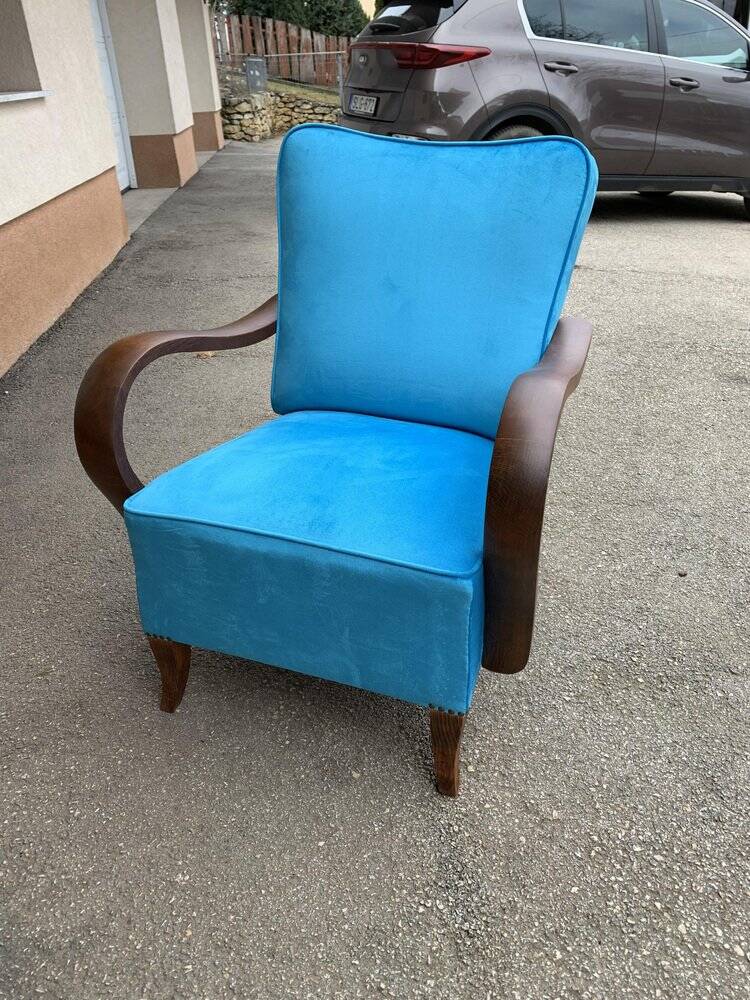 Pair of Art Deco armchairs from the 1920s in blue velvet and black wood - set of 2