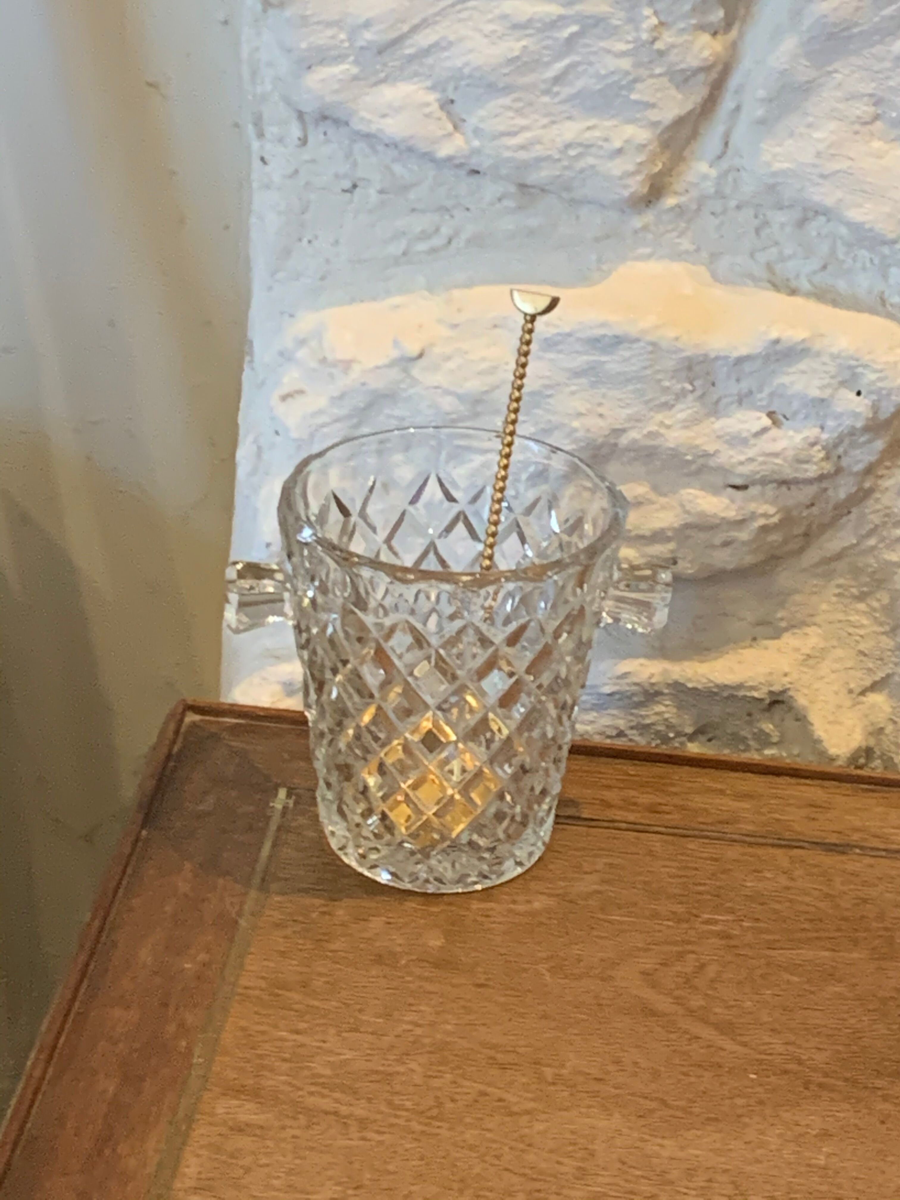 Ice bucket and its vintage 1950 gold metal spoon