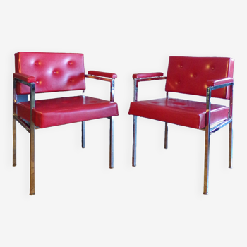 Paire de fauteuils modernistes skaï rouge