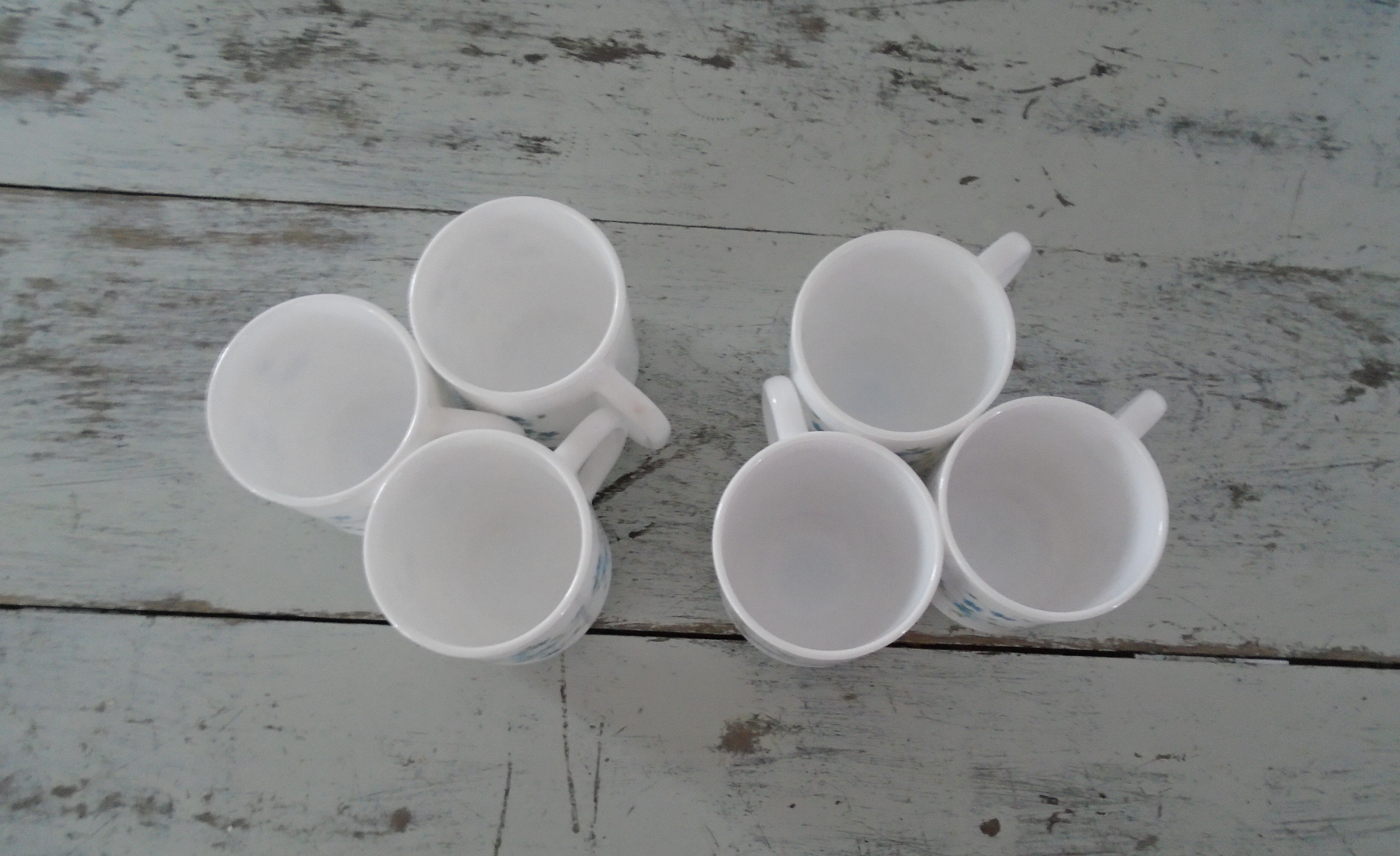 6 mugs veronica blue flowers Arcopal France vintage