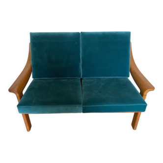 2 seater sofa 60s Scandinavian Danish teak Poul Jeppesens Møbelfabrik Pierre Frey velvet
