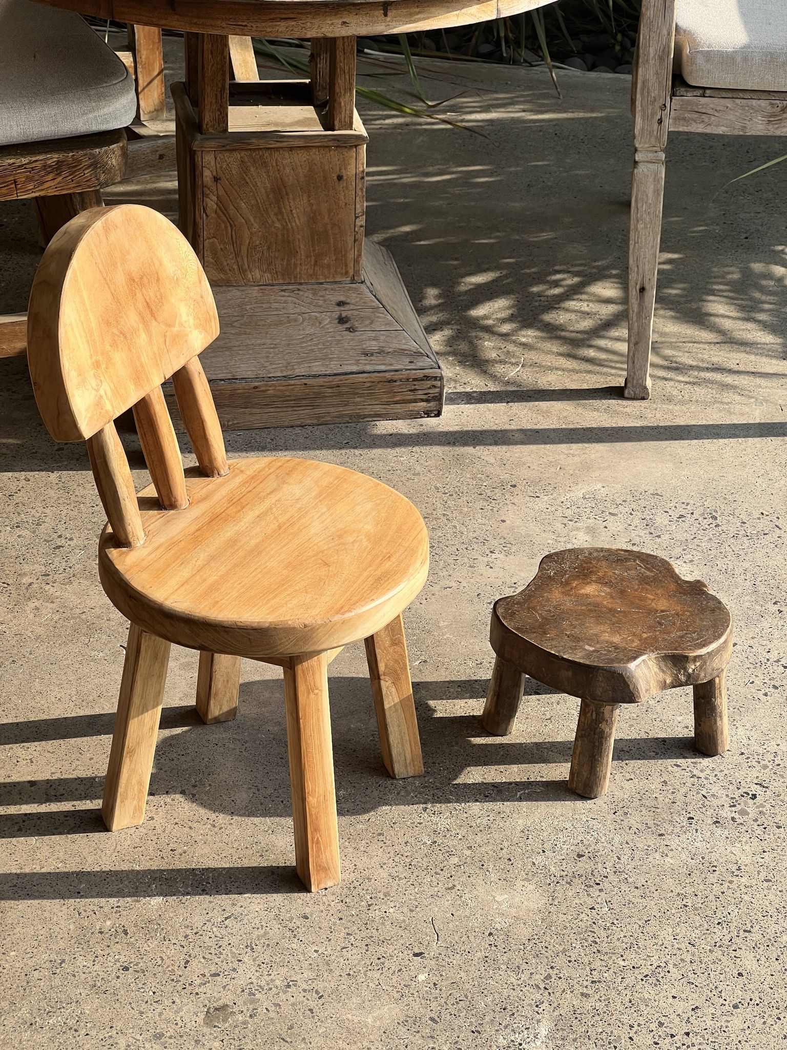 Mini low stool in upcycled old Asian teak H15 D24