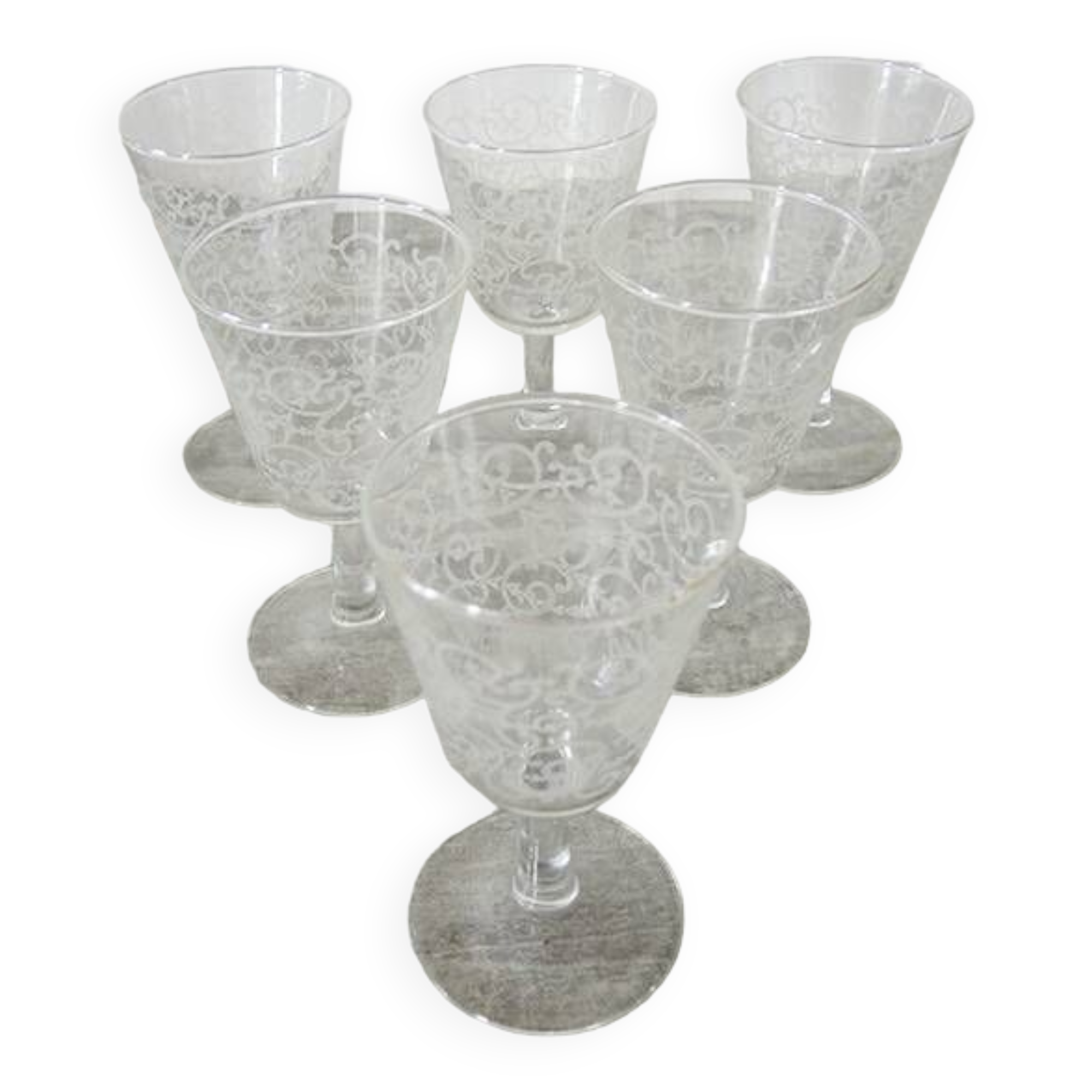 6 Old White Arabesque Pattern Stemmed Glasses H 11 cm