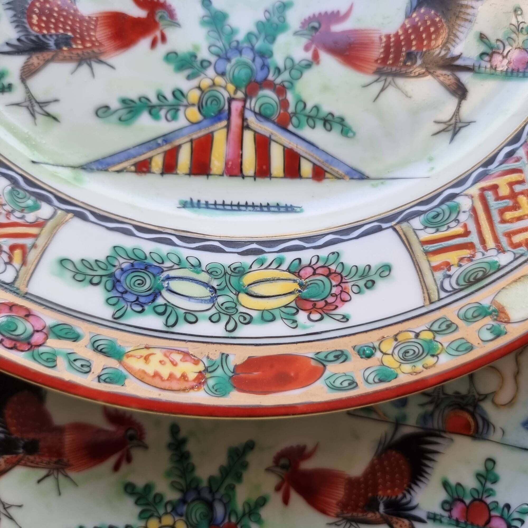 Set of 6 vintage Chinese porcelain plates from Macau (1970) hand painted