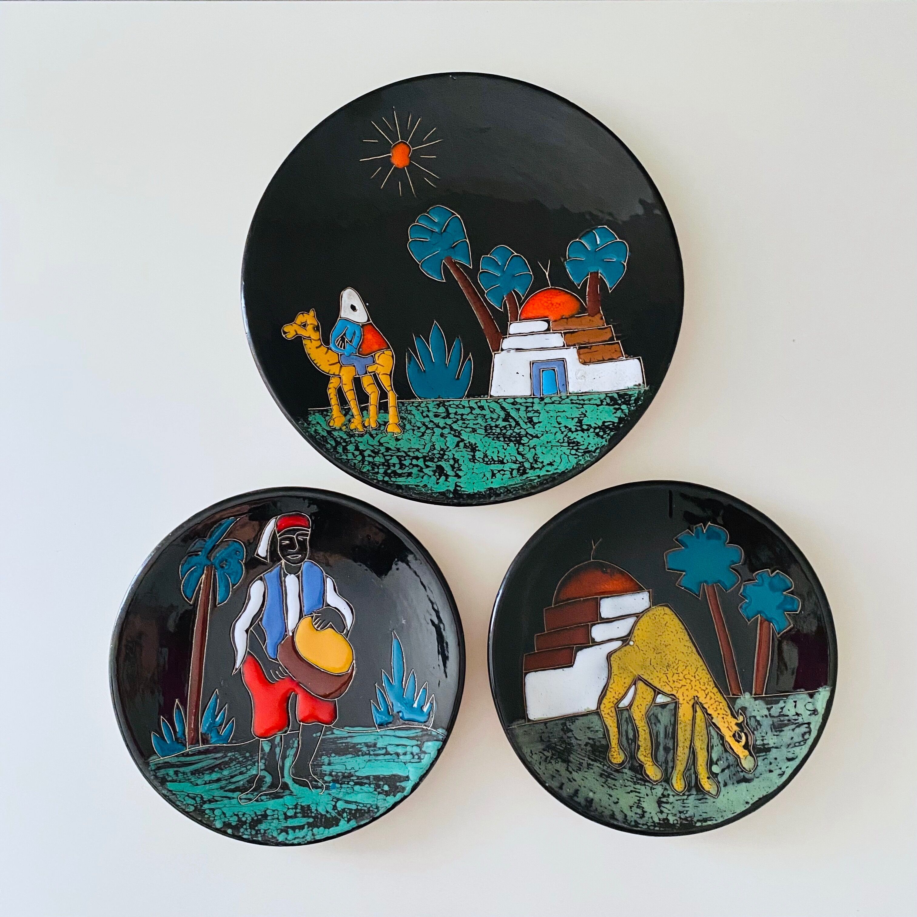Collection of 3 wall plates 50's, ceramic plates, westgerman pottery