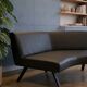 2-seater bench in black leather/PU with wooden legs