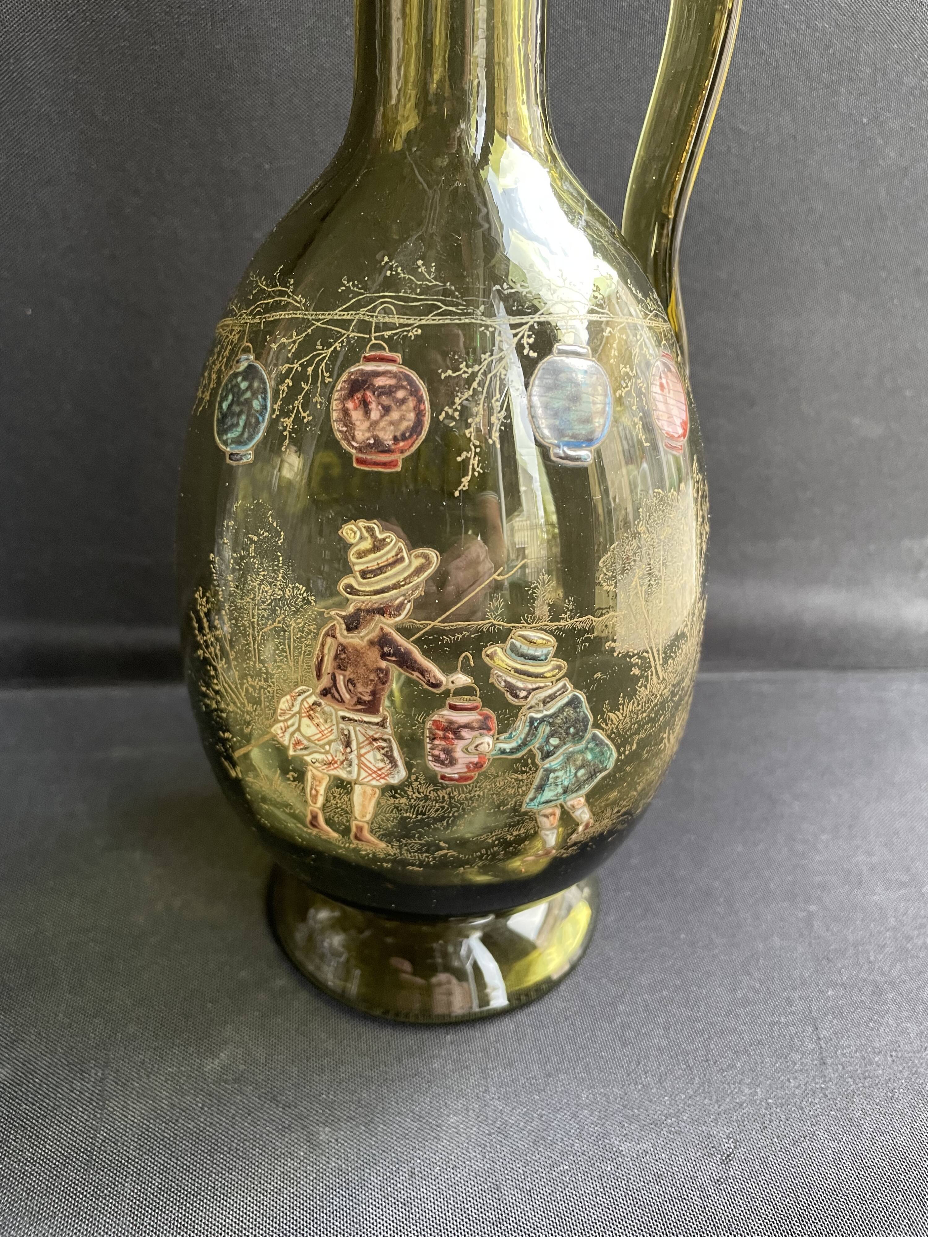 François-Théodore Legras - Verrerie La Plaine Saint Denis - Broc on pedestal with antique green background