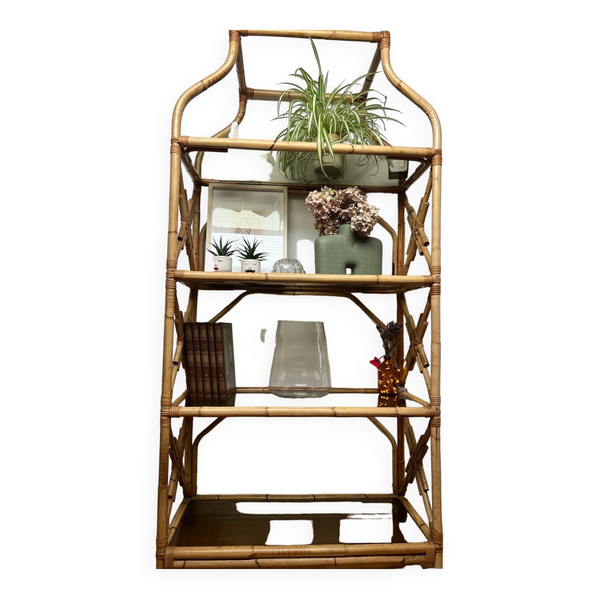 Rattan and glass shelf