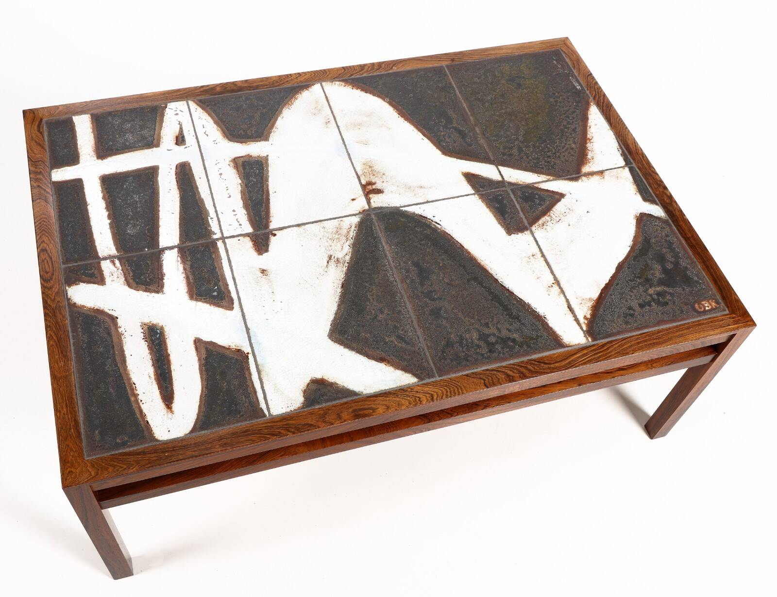 Large Scandinavian Coffee Table 1960, Ole Bjorn Krüger In Rosewood And Ceramic