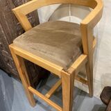 Wooden stool, beige velvet