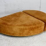 Pair of “tawny” velvet seats. Foam, wood, velvet. Circa 1970