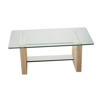 Table en marbre travertin avec verre