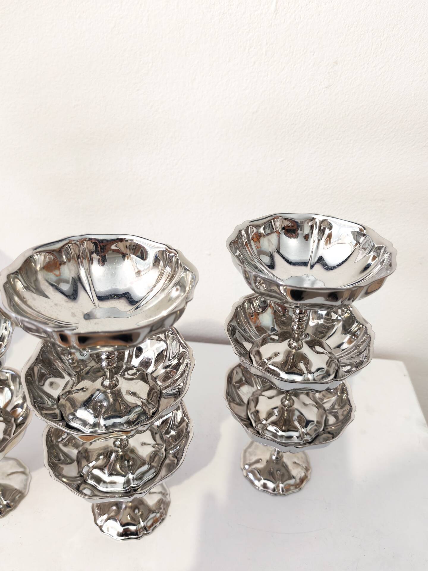 12 shiny high sorbet cups in stainless steel chrome