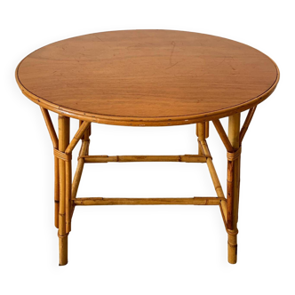 Table basse vintage en bois et bambou