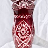 Large antique Bohemian vase, chiseled ruby color