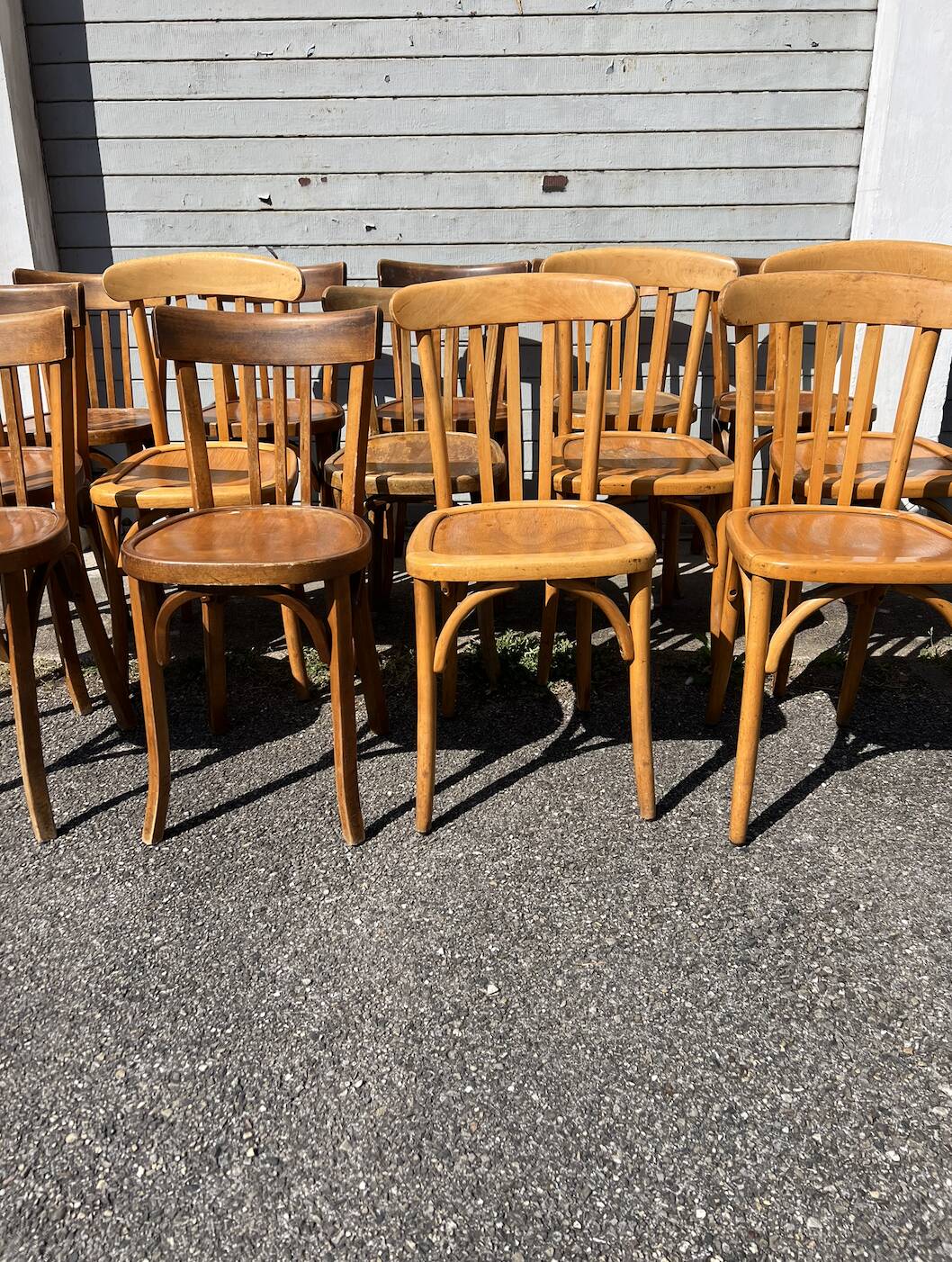 (Lot) 14 honey-coloured bistro chairs (Baumann)