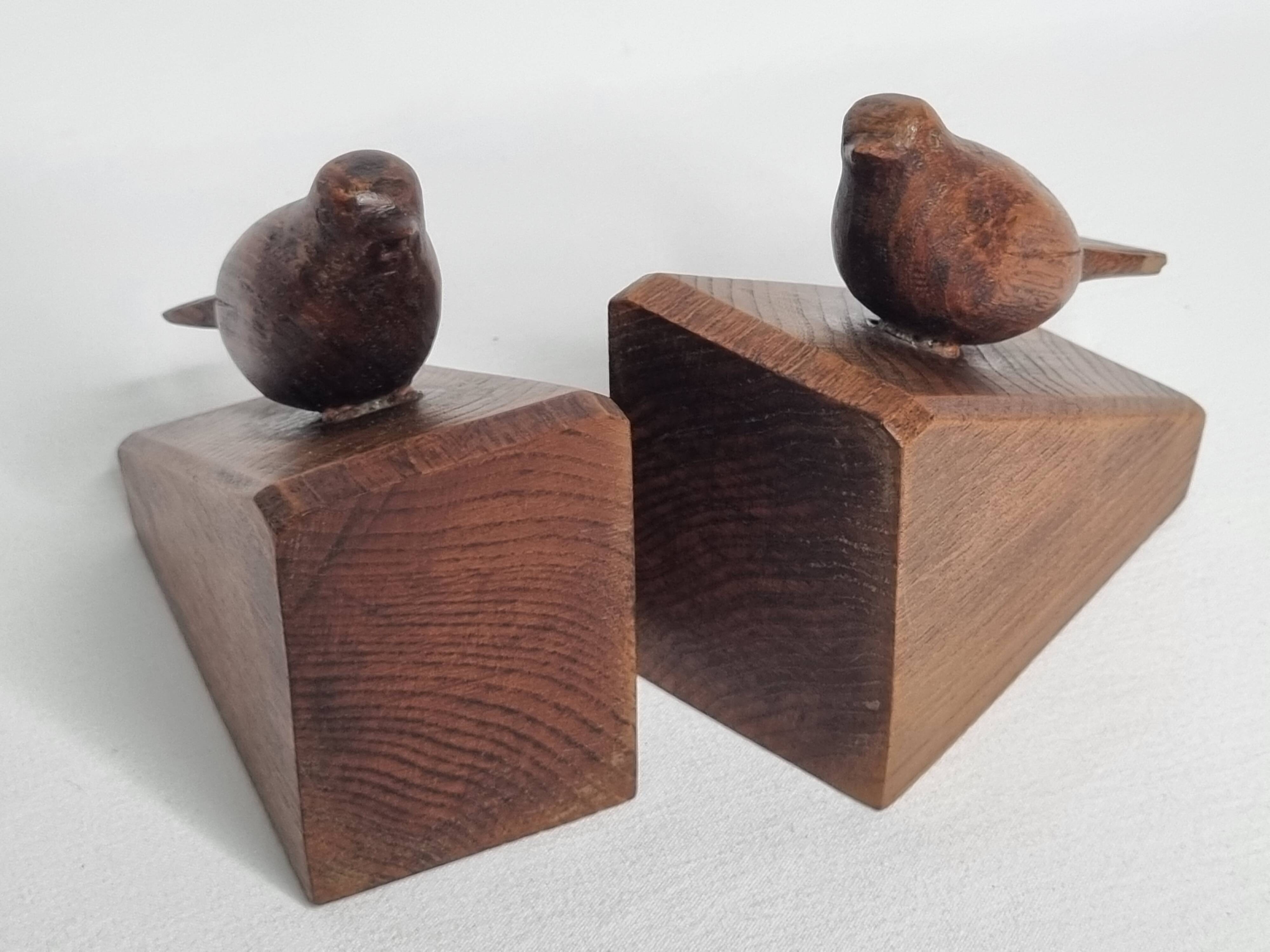 Vintage Carved Wooden Bookends – Perched Birds – 12 cm