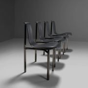 Leather Three-Legged Chairs with Chrome Finishes, Italy, 1970s