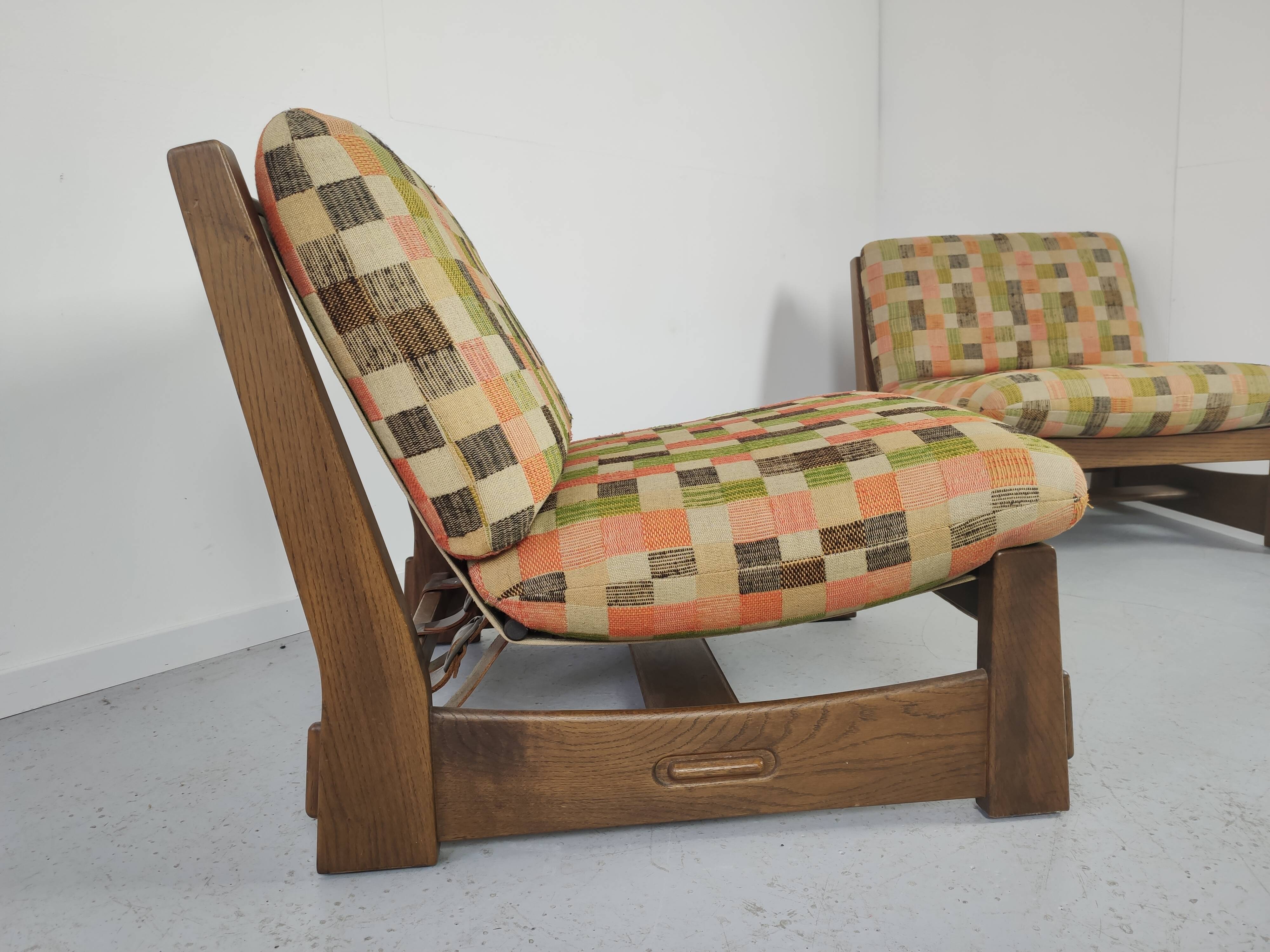 Pair of vintage oak armchairs 1970