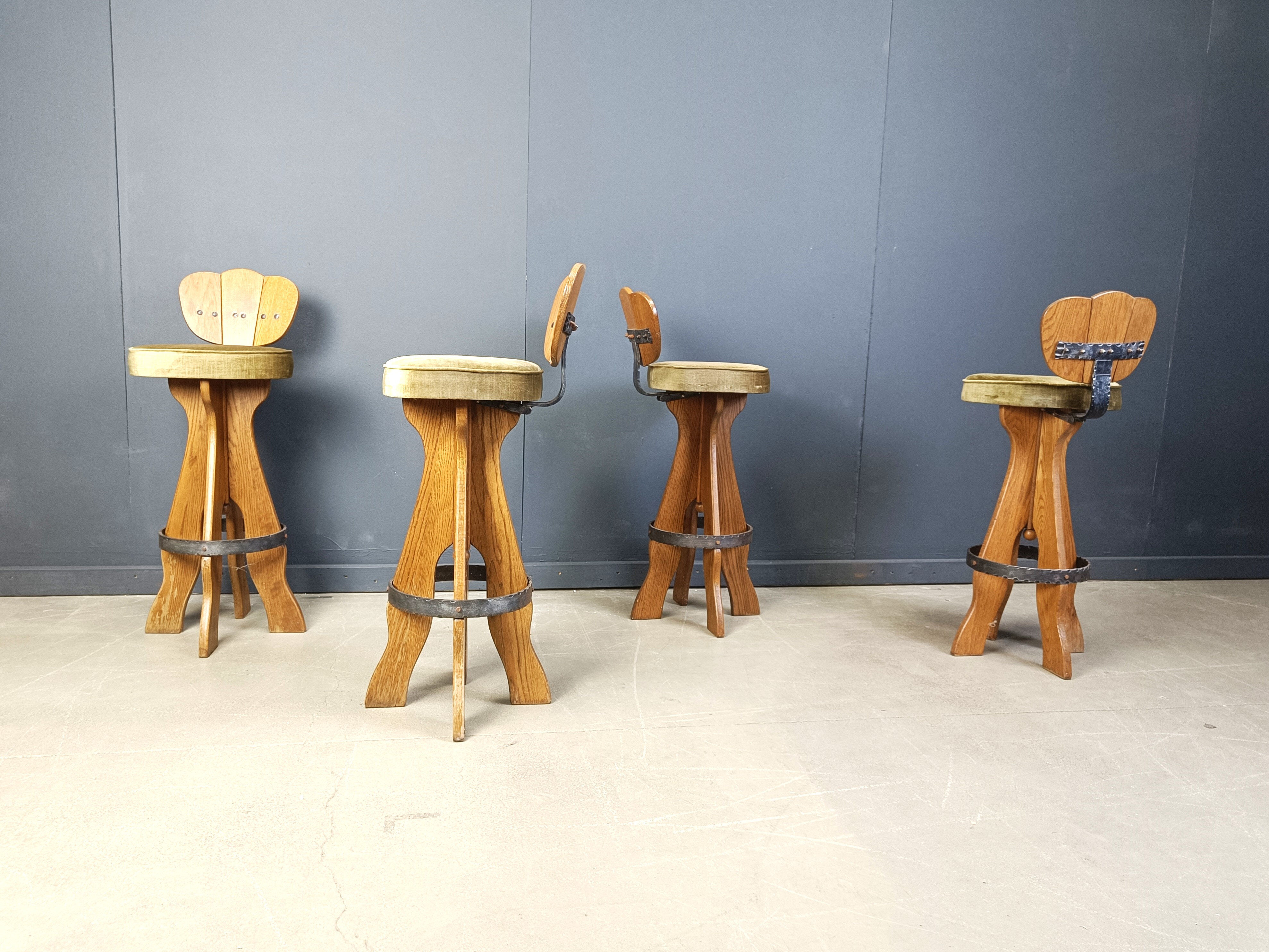 Set of 4 vintage brutalist bar stools, 1960s