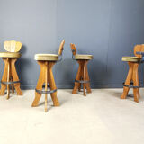 Set of 4 vintage brutalist bar stools, 1960s