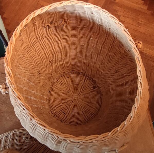 Ancien panier panière coffre vintage rotin tête d éléphant