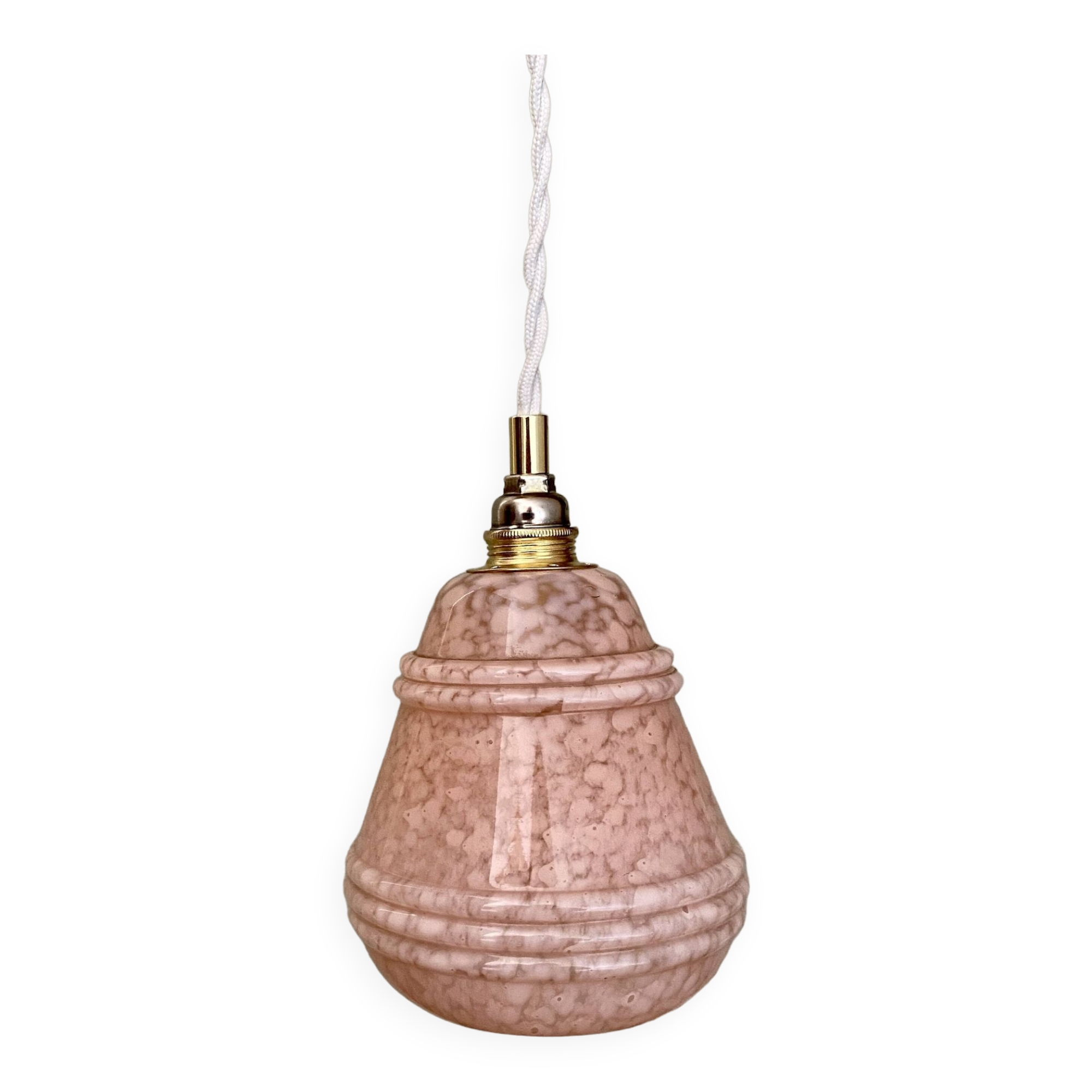 Vintage tulip pendant light in pink Clichy glass