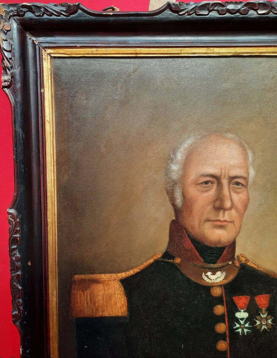 Peinture à l'huile d'un soldat antique du XIXe siècle en uniforme militaire