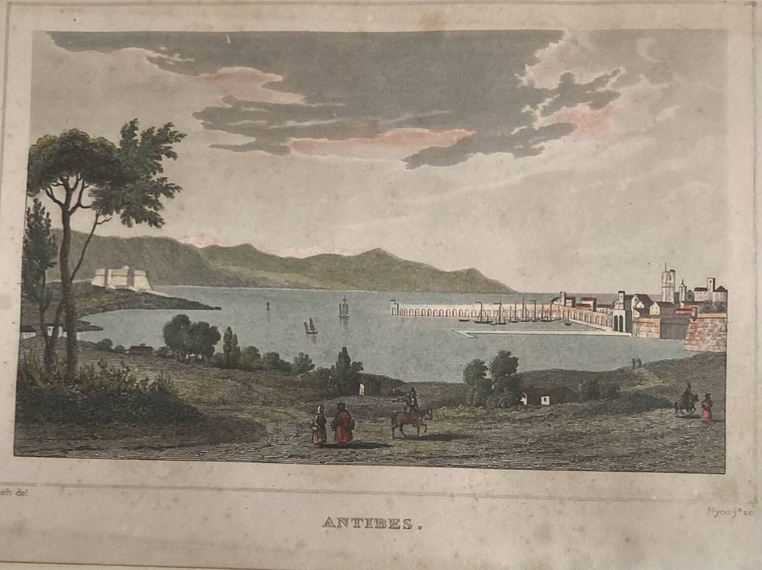 Tableau, gravure paysage à ANTIBES époque XIXe