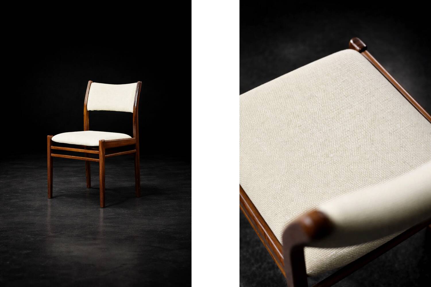 Vintage Mid-Century Modern Danish Teak & Beige Fabric Chairs, Set of 4