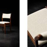 Vintage Mid-Century Modern Danish Teak & Beige Fabric Chairs, Set of 4