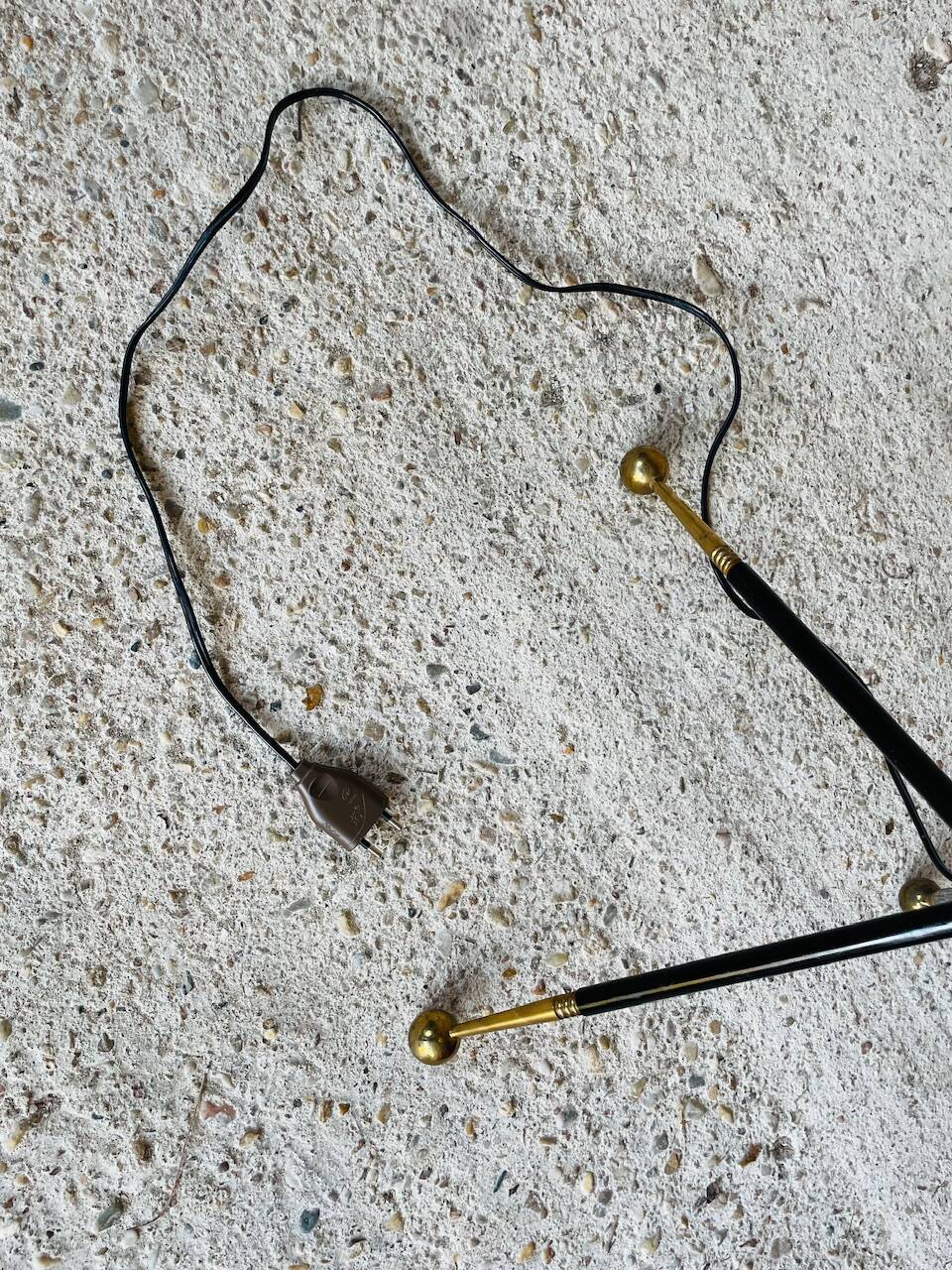 Vintage floor lamp, brass decorations, tripod legs circa 1960's