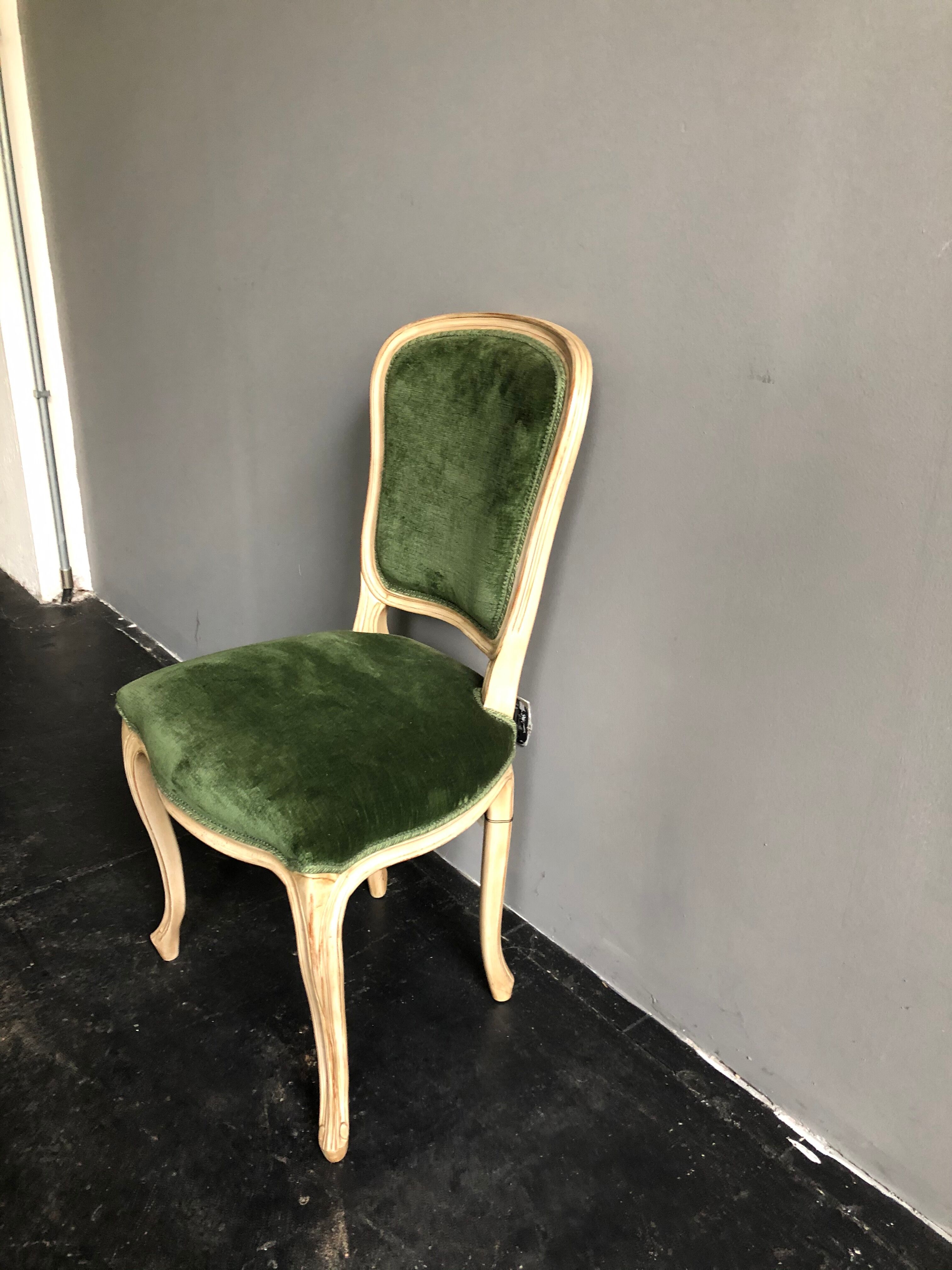 Wooden chair and green velvet in neoclassical style Flamant