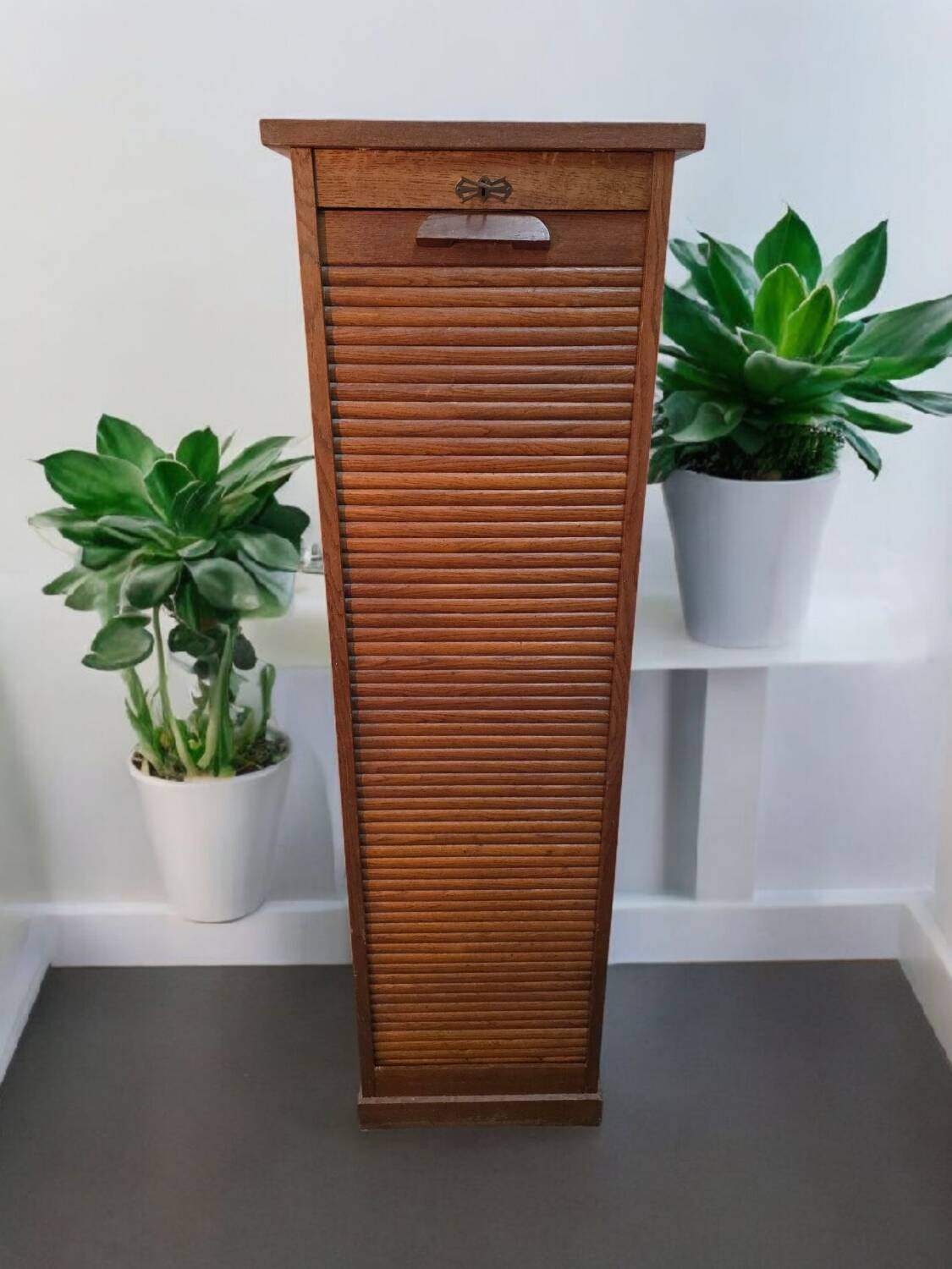 Oak curtain filing cabinet
