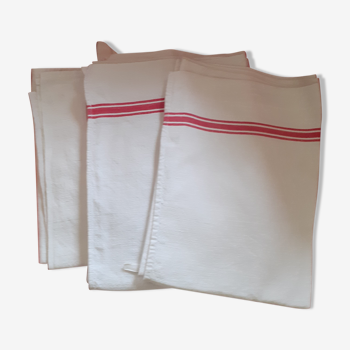 3 linen tea towels, red stripes