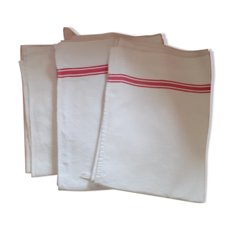 3 linen tea towels, red stripes