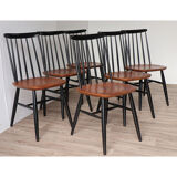 Series of 6 vintage wooden chairs circa 1960